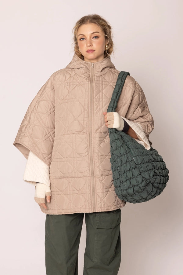 Cora Quilted Puffer Tote in Dark Green