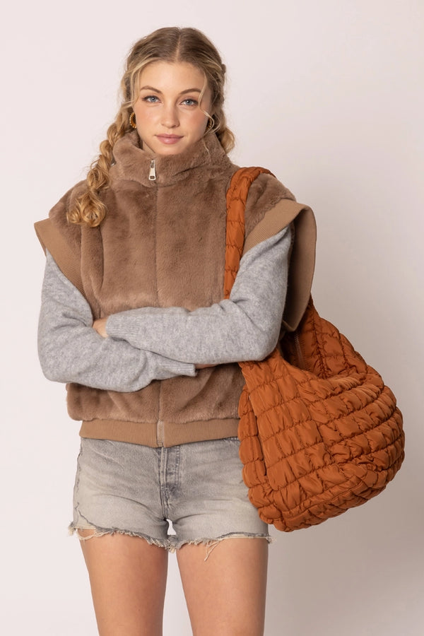 Cora Quilted Puffer Tote in Camel