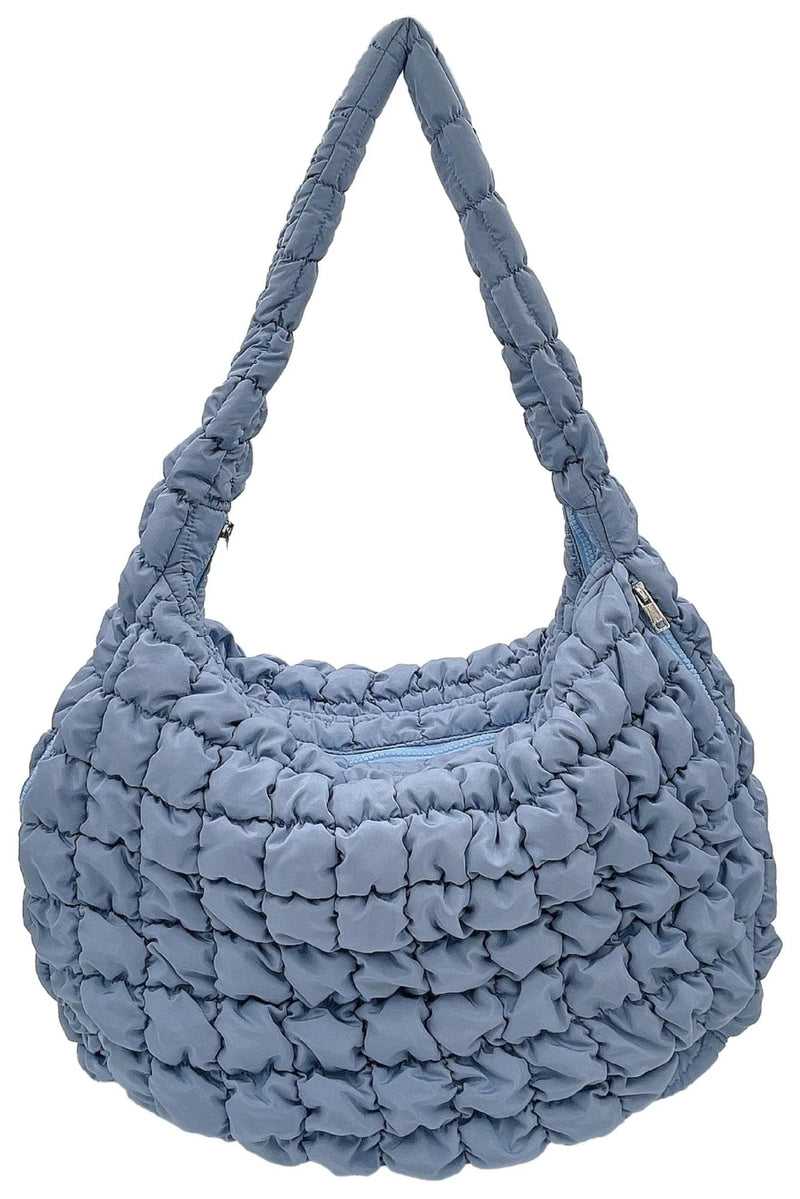 Cora Quilted Puffer Tote in Blue