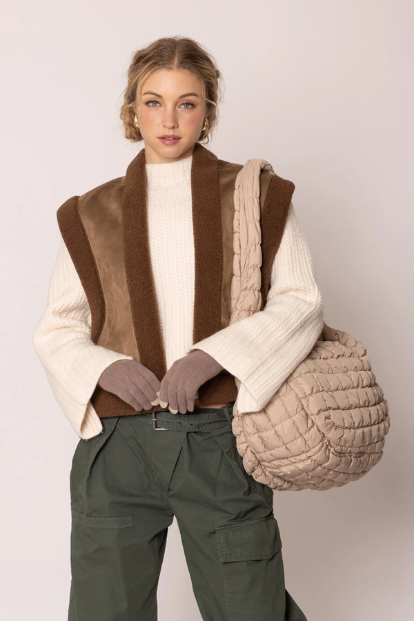 Cora Quilted Puffer Tote in Beige