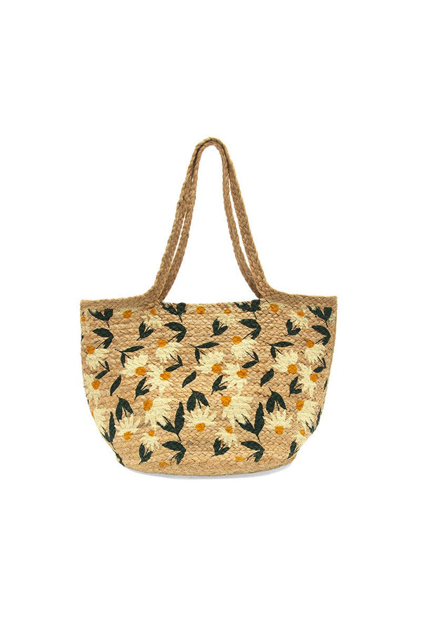 Daisy Painted Lucia Jute Tote