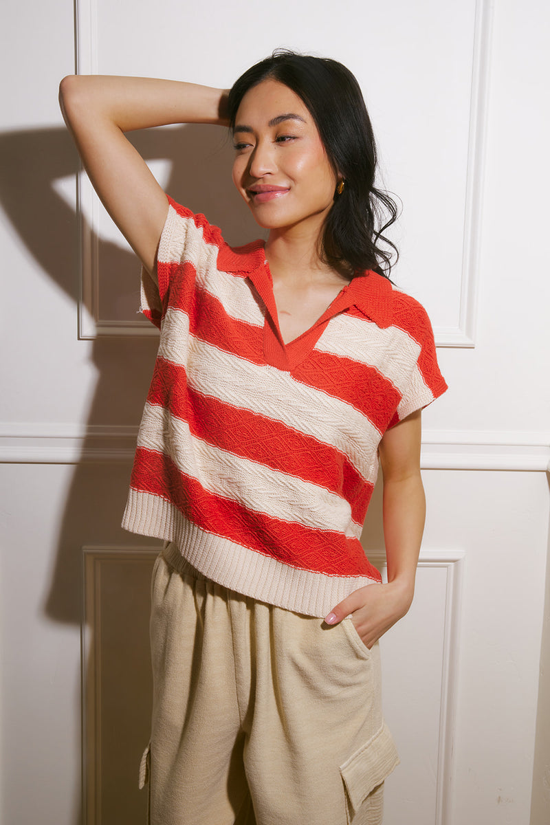 Briella Coral & Oatmeal Sweater Top