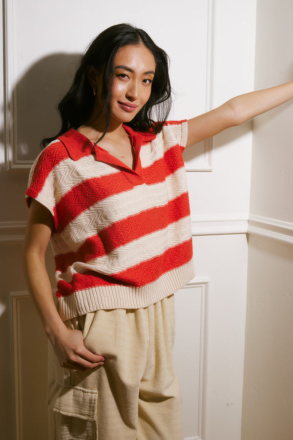 Briella Coral & Oatmeal Sweater Top