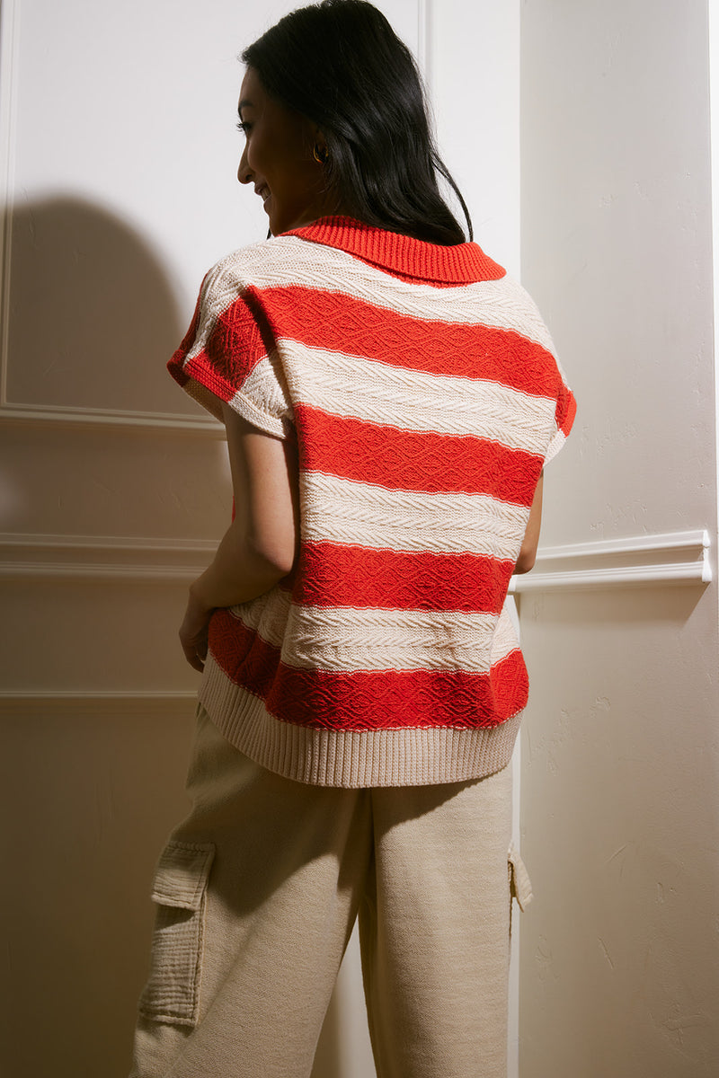 Briella Coral & Oatmeal Sweater Top