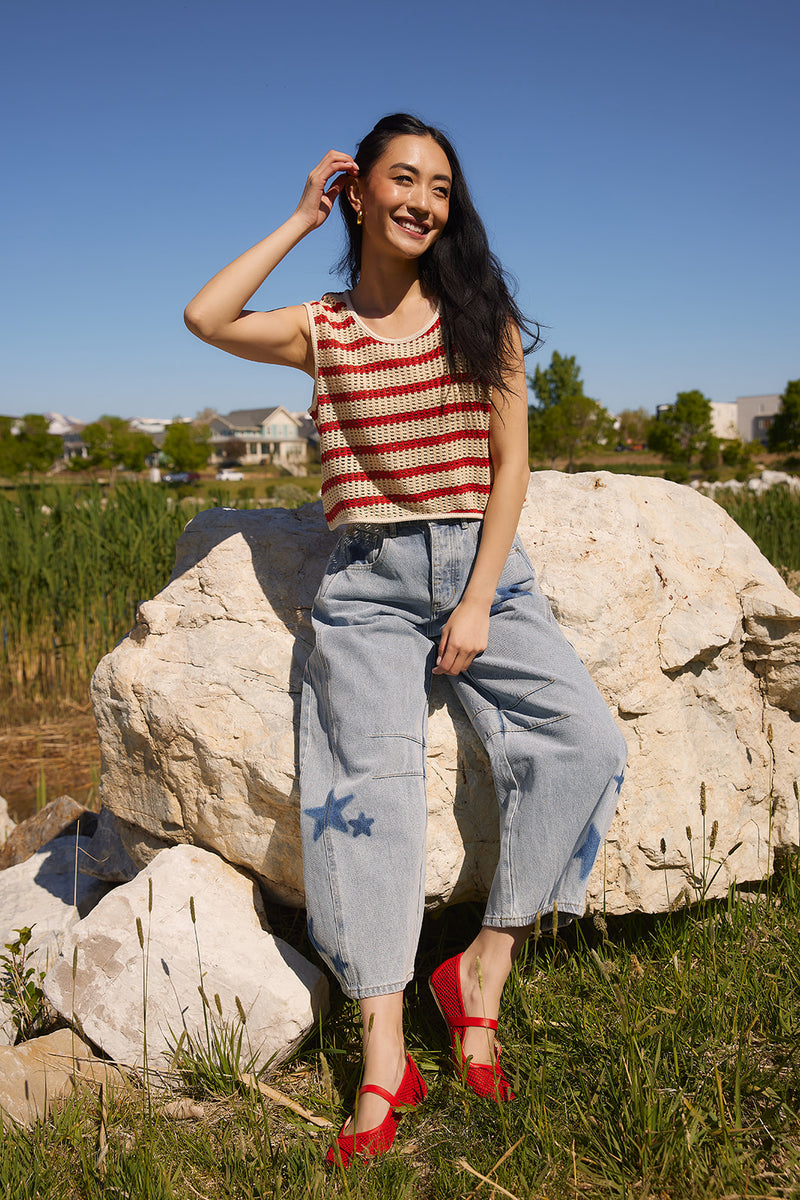 Jennifer Red Striped Knit Tank