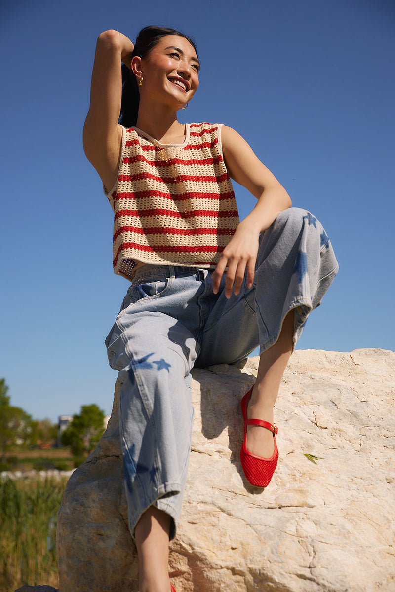 Jennifer Red Striped Knit Tank