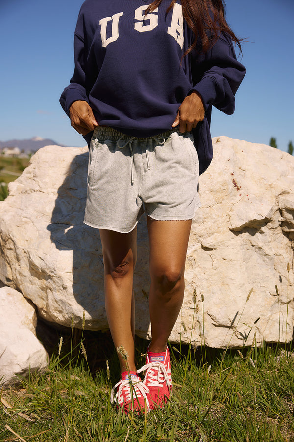 Paislee Raw Edge Shorts in Moss