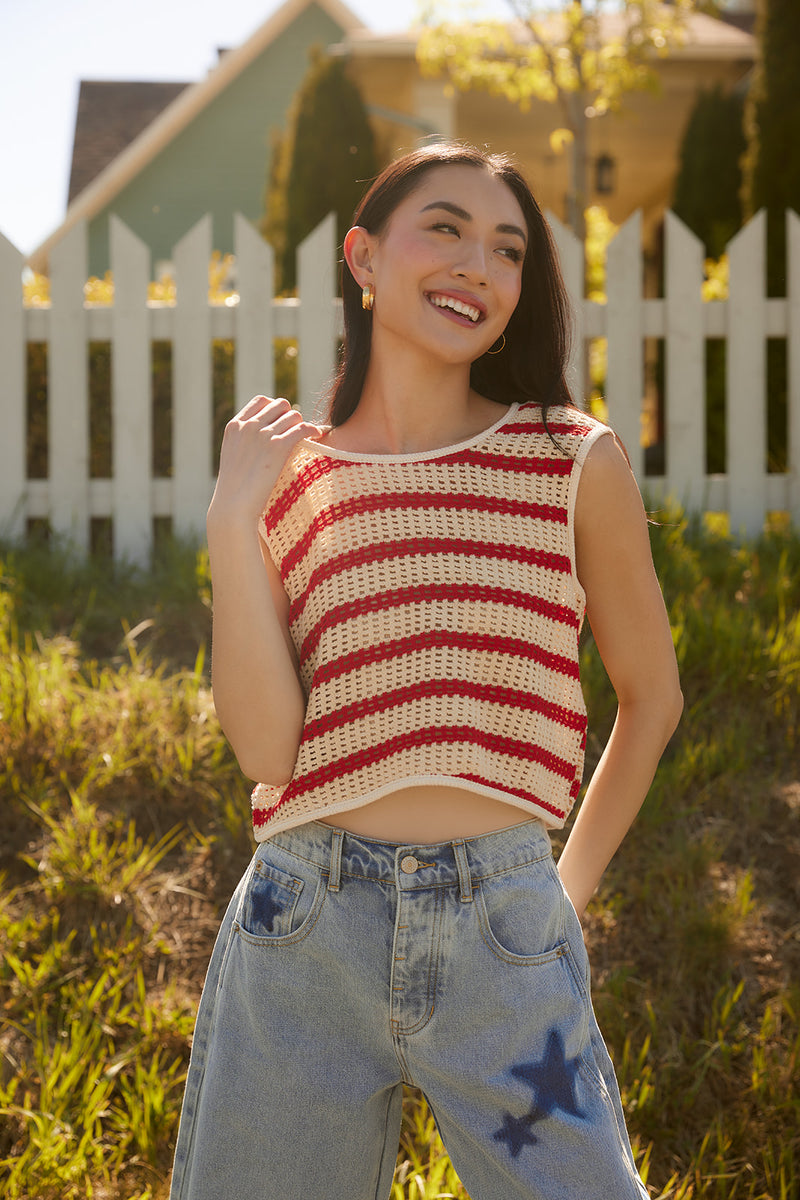 Jennifer Red Striped Knit Tank