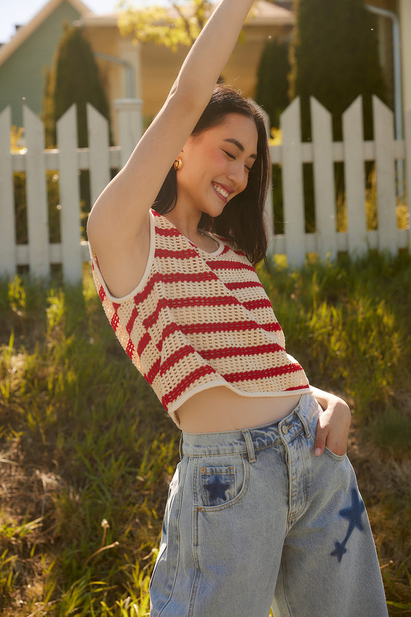 Jennifer Red Striped Knit Tank