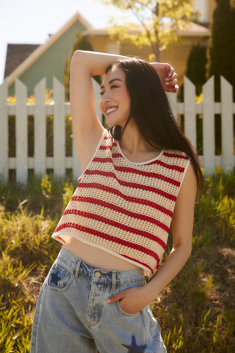 Jennifer Red Striped Knit Tank