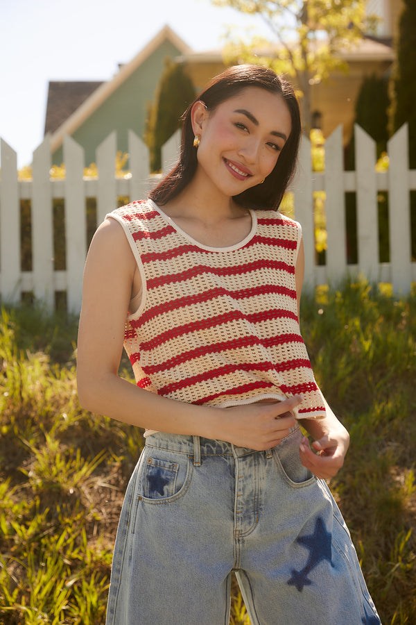 Jennifer Red Striped Knit Tank
