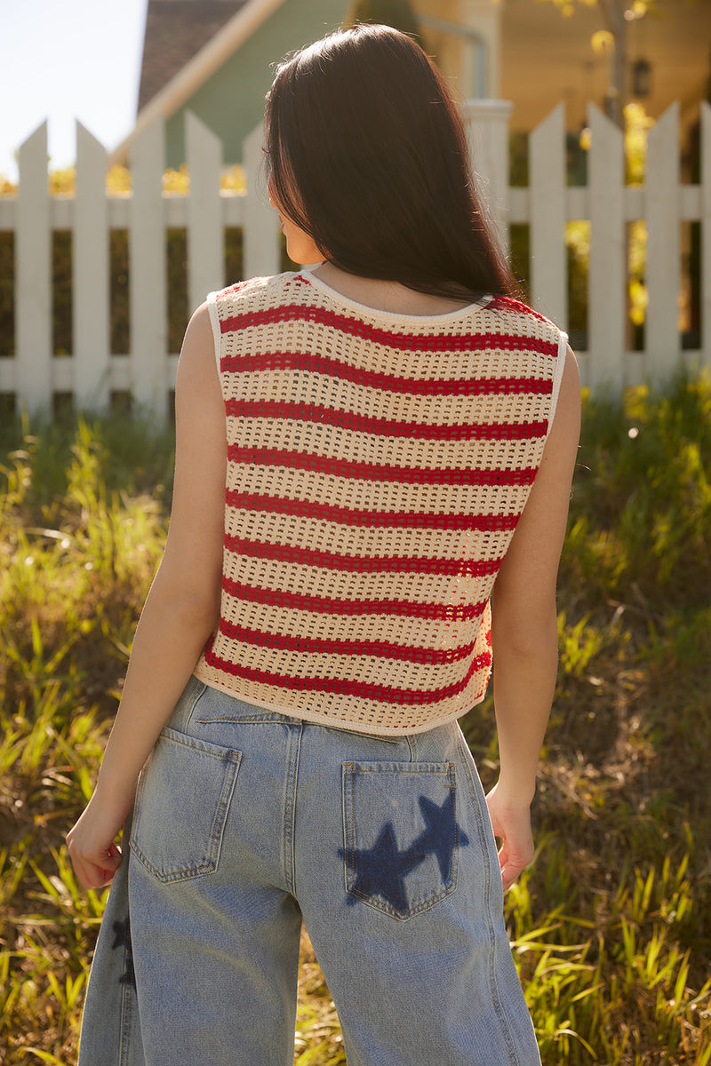 Jennifer Red Striped Knit Tank