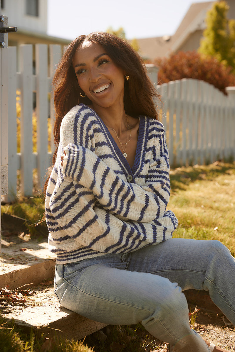 Mae Natural Blue Striped Sweater