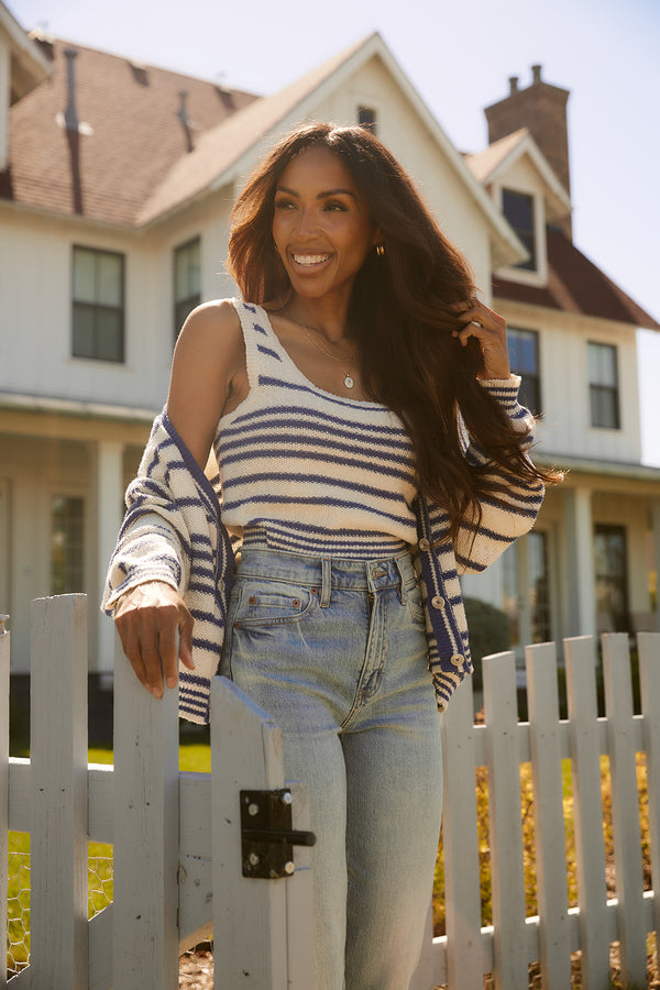 Mae Natural Blue Striped Tank
