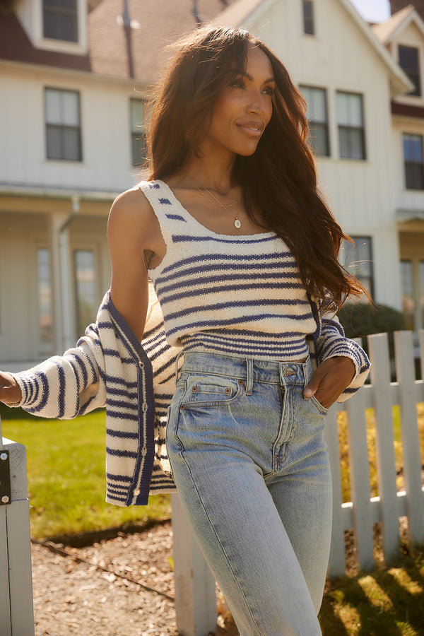 Mae Natural Blue Striped Tank