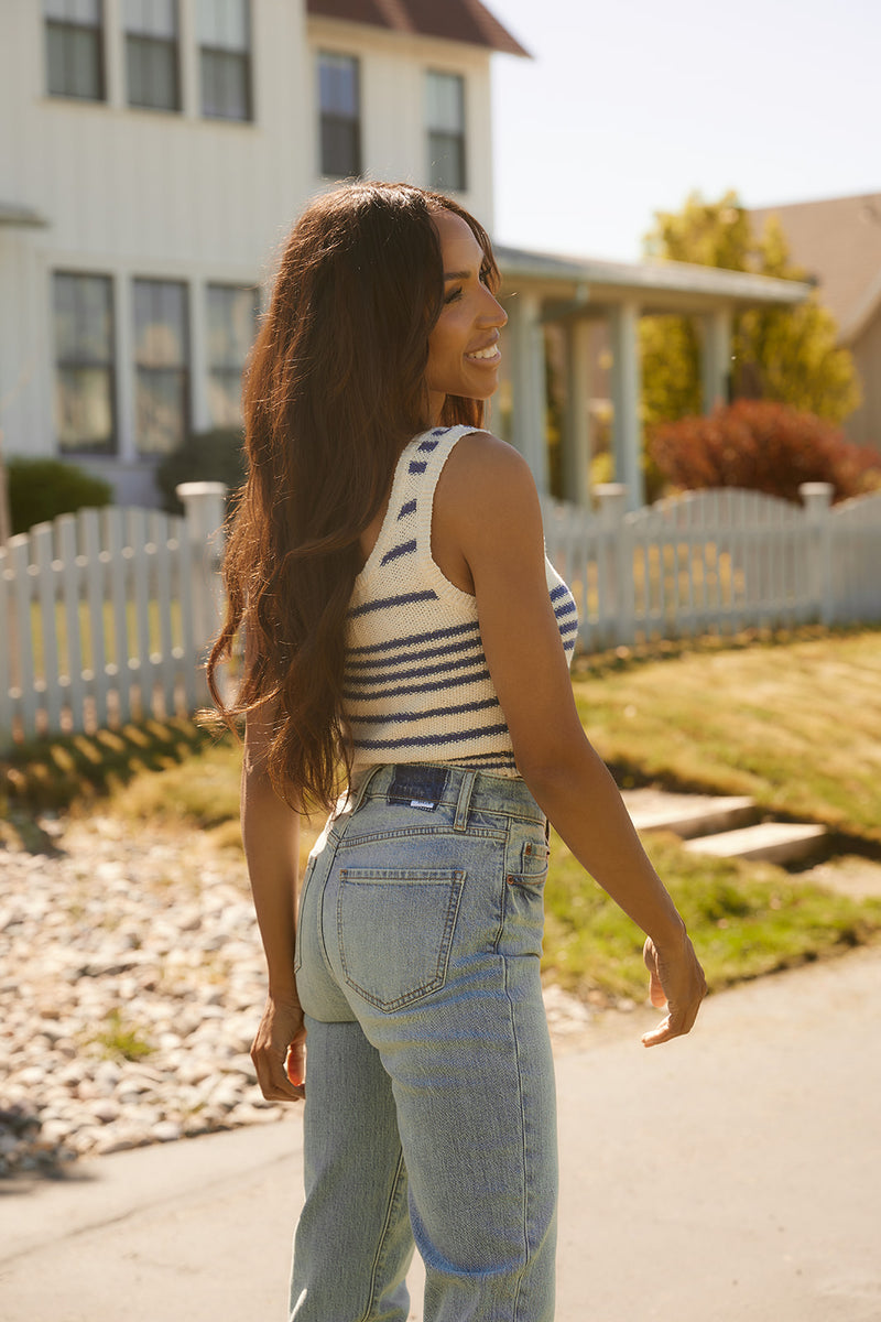 Mae Natural Blue Striped Tank