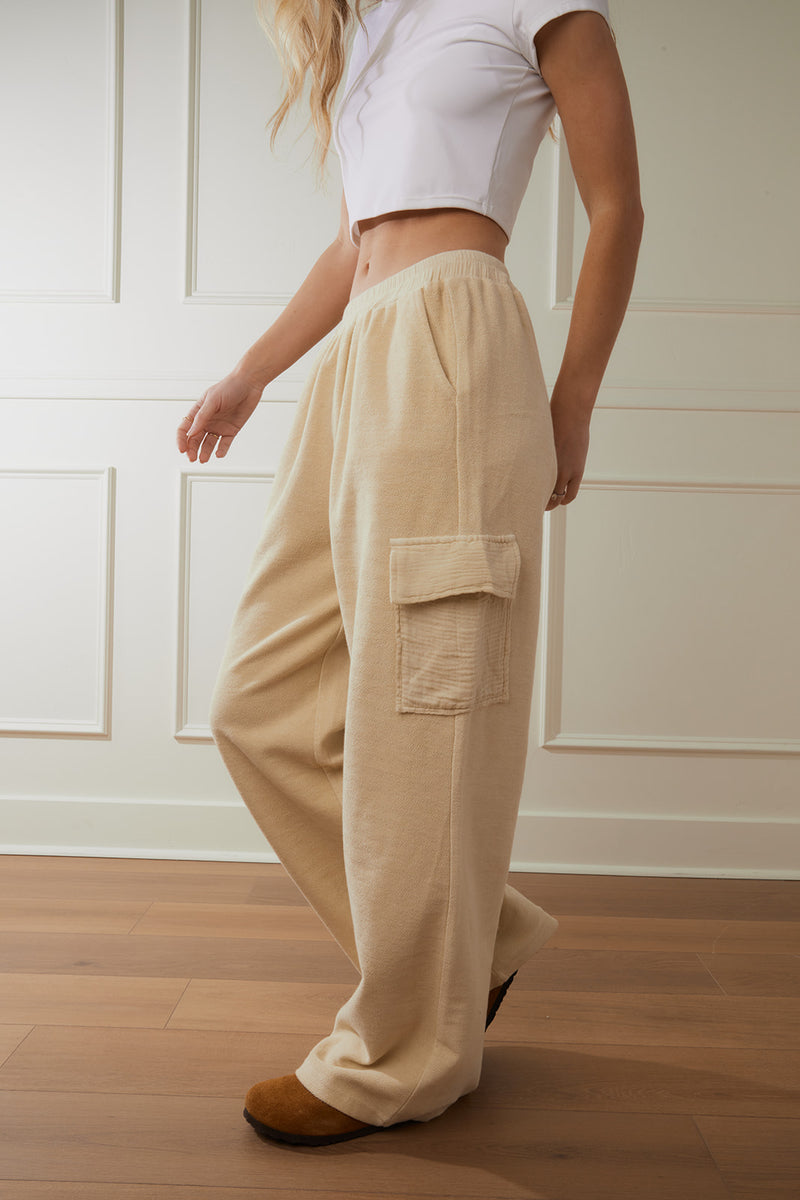 Thea Taupe Gauze Cargo Pants