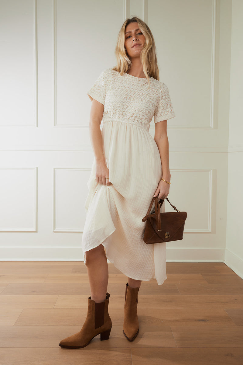 Palmer Oatmeal Crochet Dress