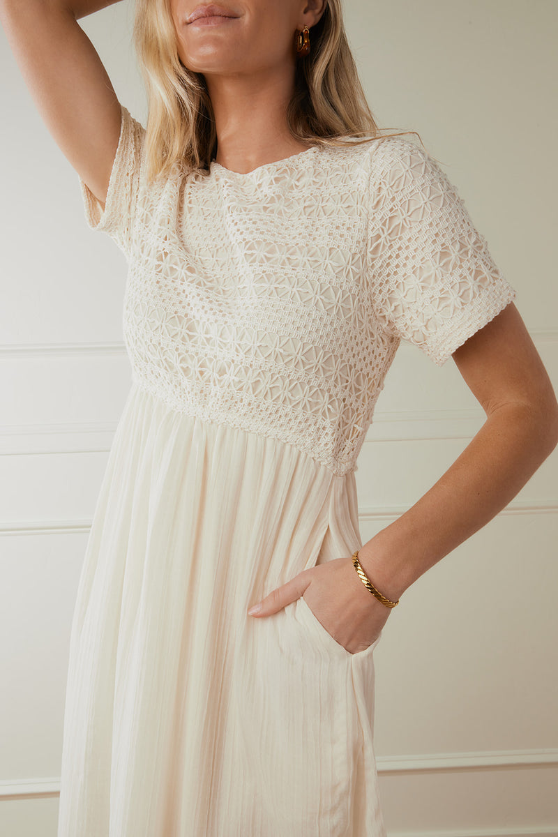 Palmer Oatmeal Crochet Dress