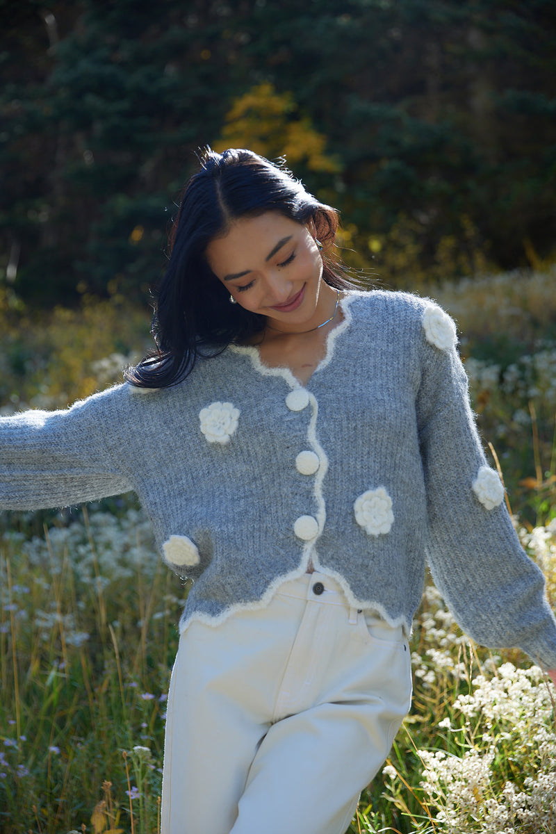 Andrea Grey Button Up Cardigan