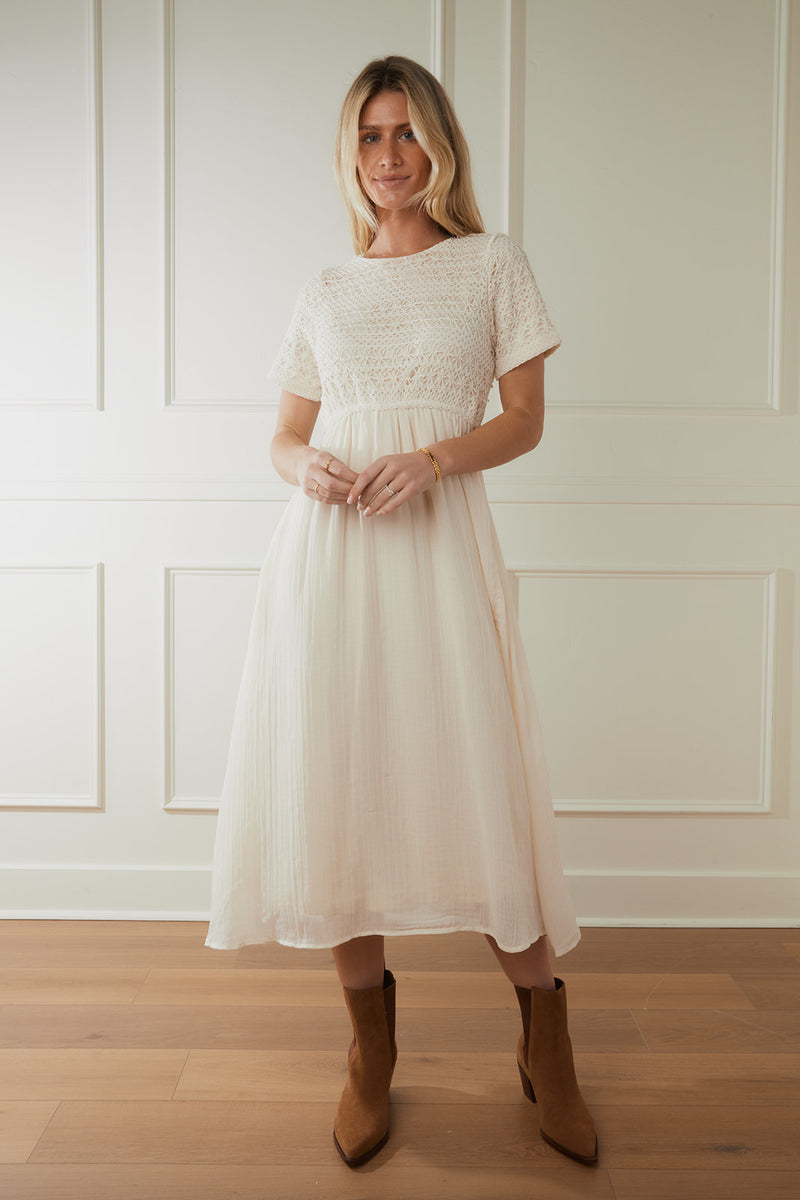 Palmer Oatmeal Crochet Dress