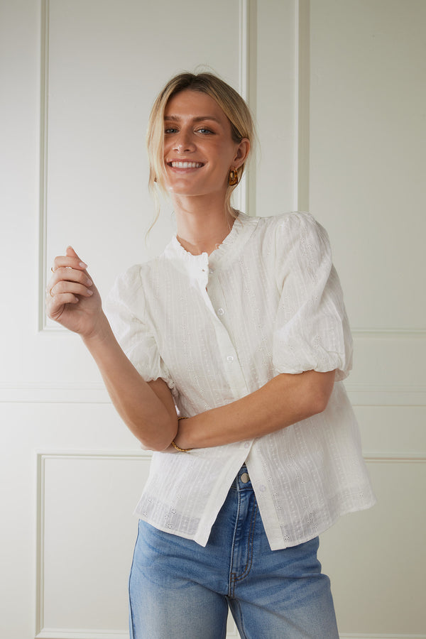 Maggie Eyelet Button Up Blouse