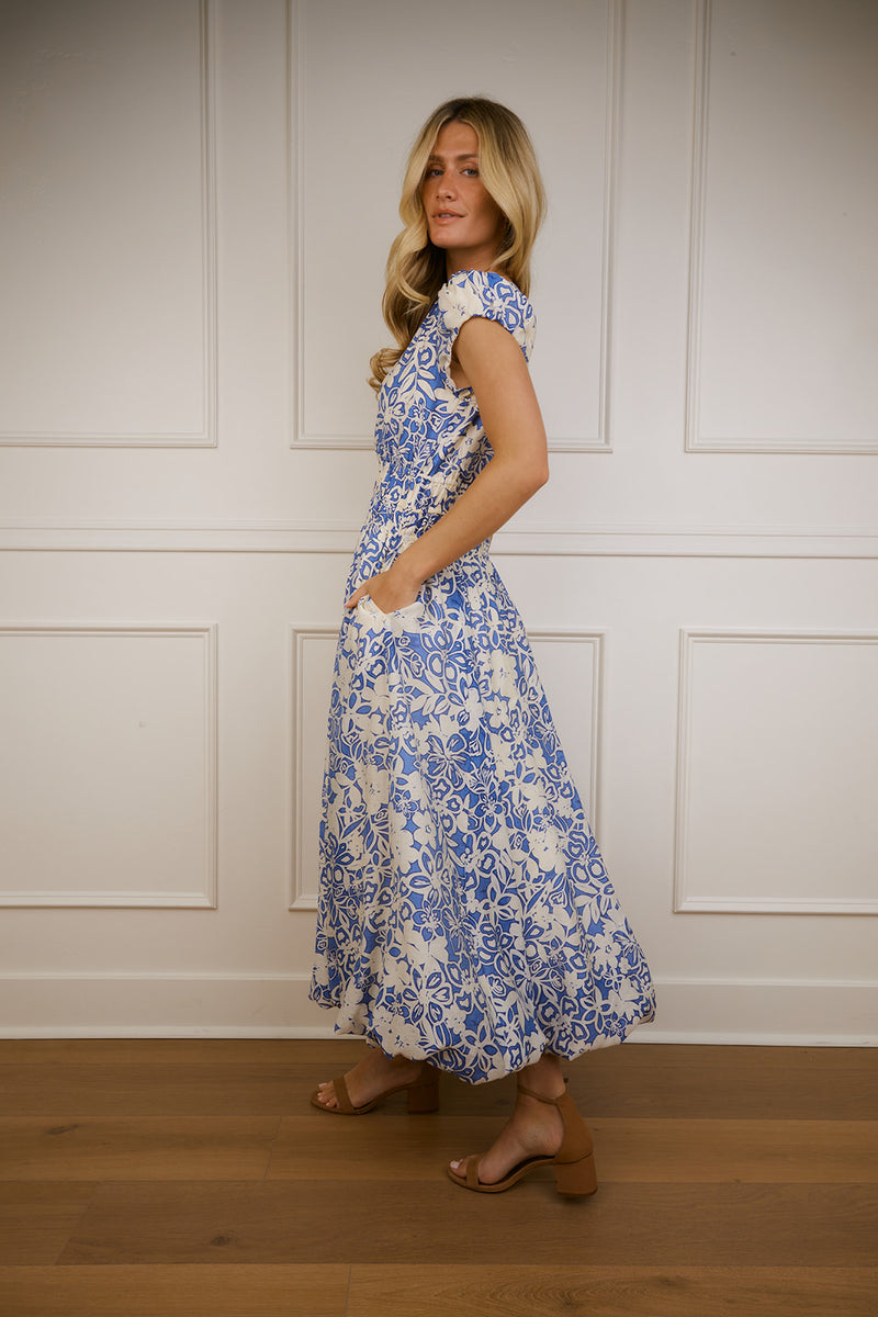 Mallory Cream & Blue Floral Dress