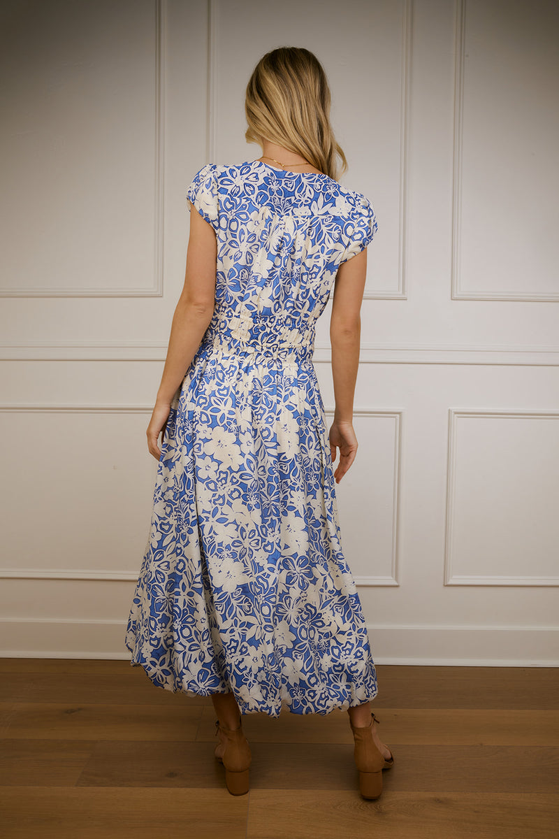 Mallory Cream & Blue Floral Dress