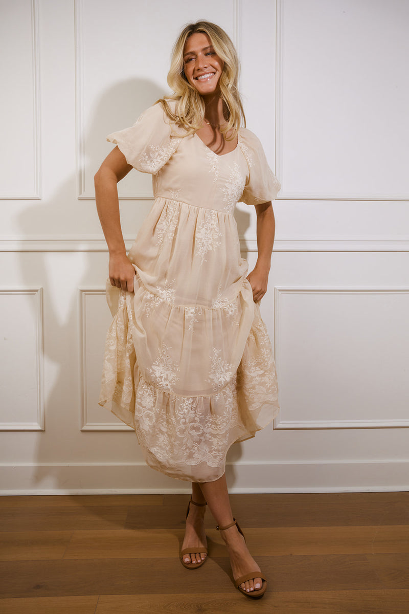 Jolene Embroidered Champagne Dress