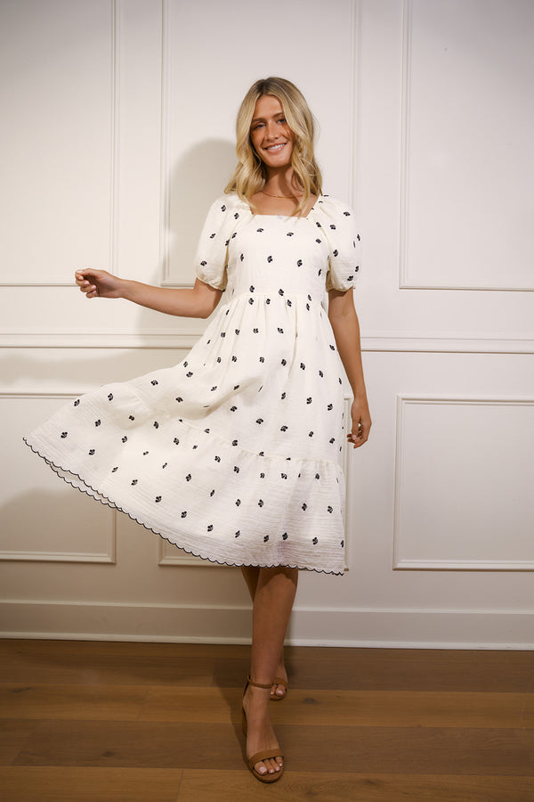 Macey Ivory & Black Floral Dress