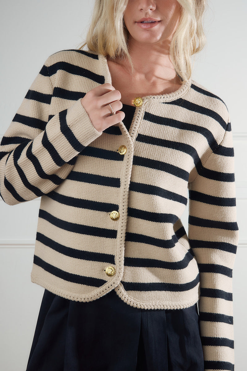 Zuri Taupe & Black Striped Sweater