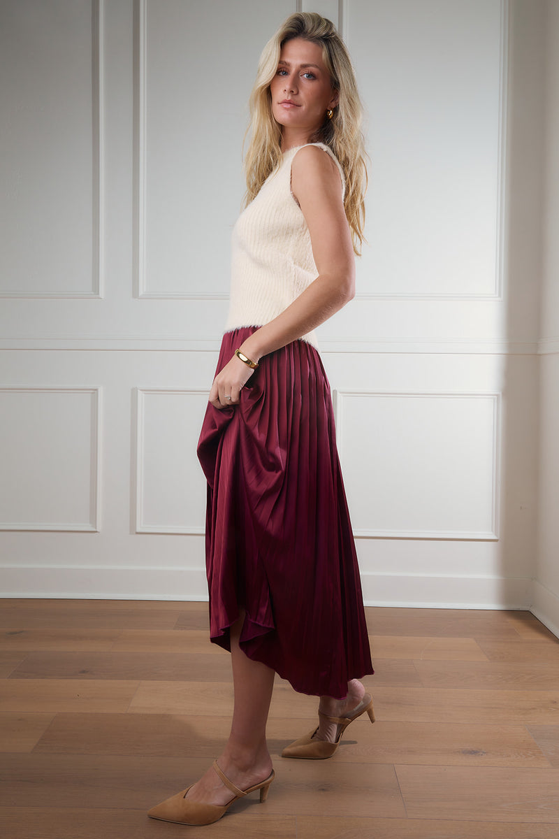 Diana Pleated Satin Midi Skirt