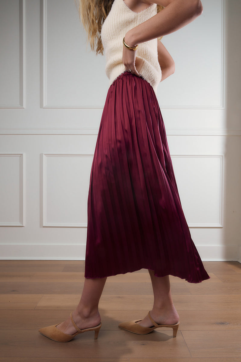 Diana Pleated Satin Midi Skirt