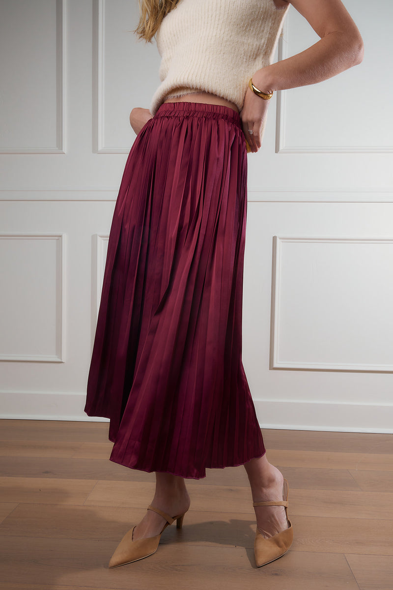 Diana Pleated Satin Midi Skirt FINAL SALE