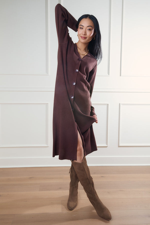 Nyla Brown Sweater Midi Dress