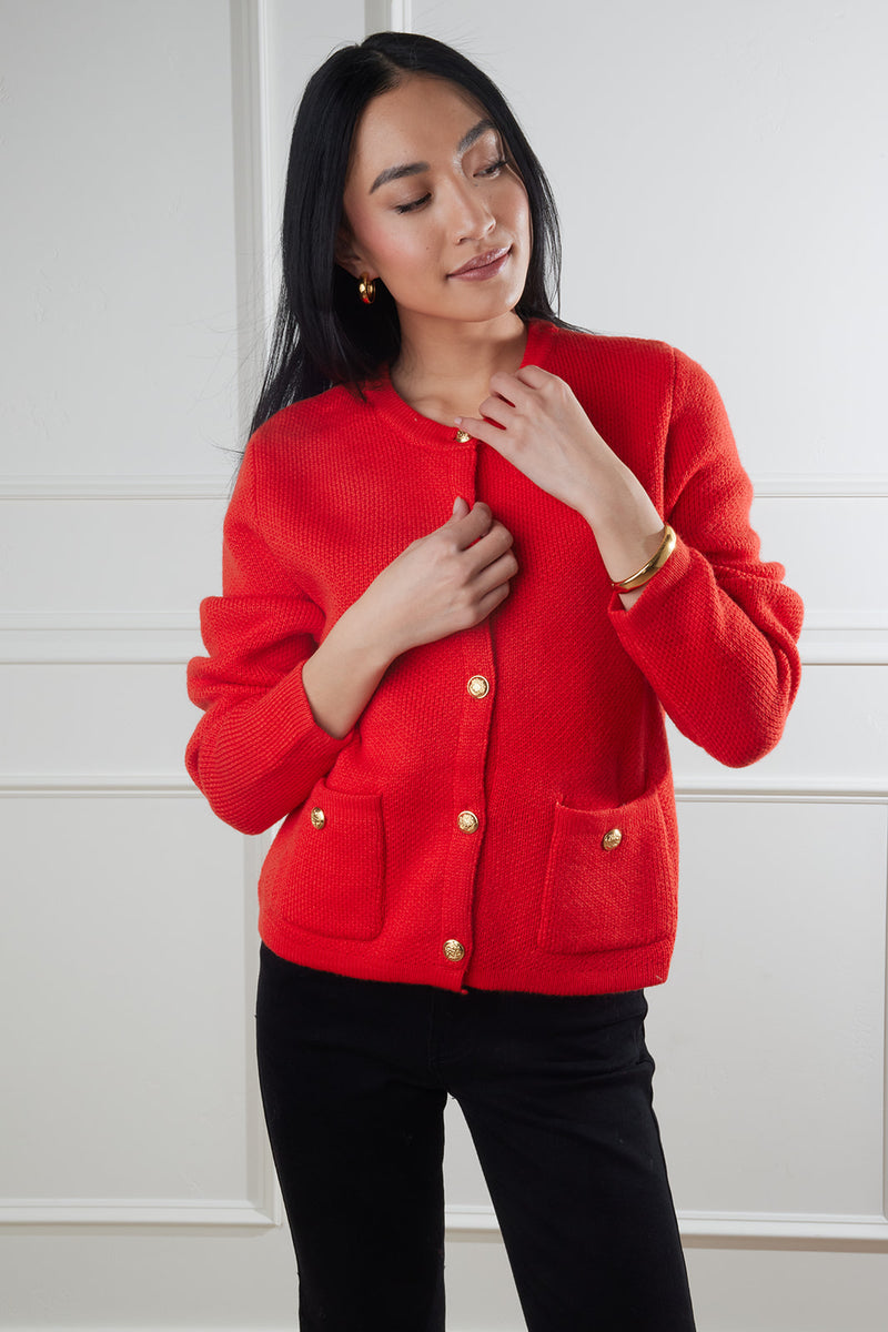 Rachel Button Up Knit Cardigan in Red FINAL SALE