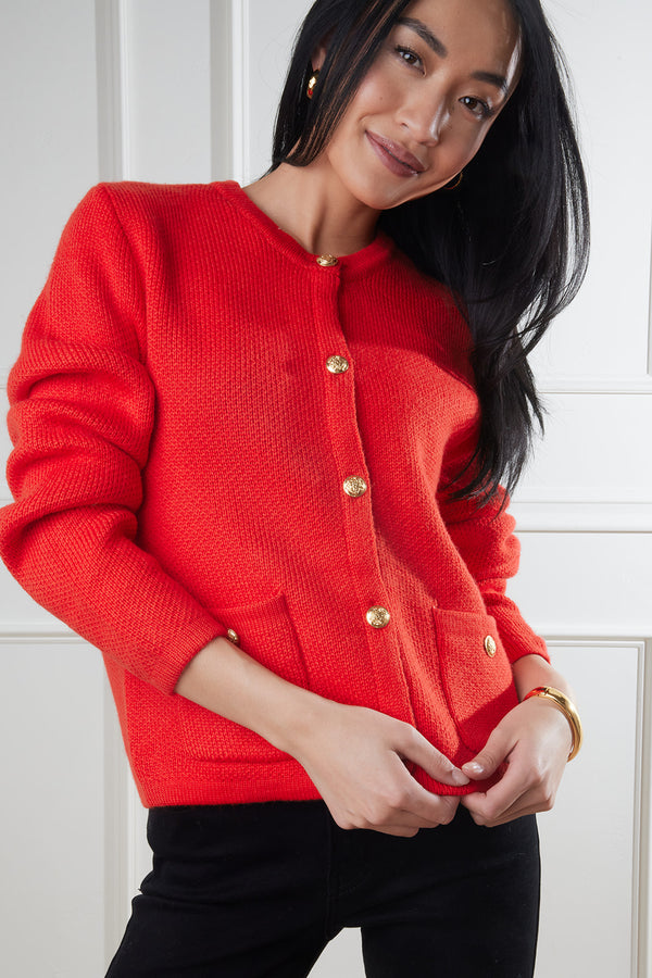 Rachel Button Up Knit Cardigan in Red FINAL SALE