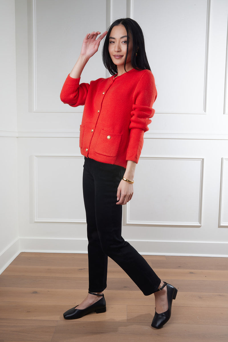 Rachel Button Up Knit Cardigan in Red FINAL SALE