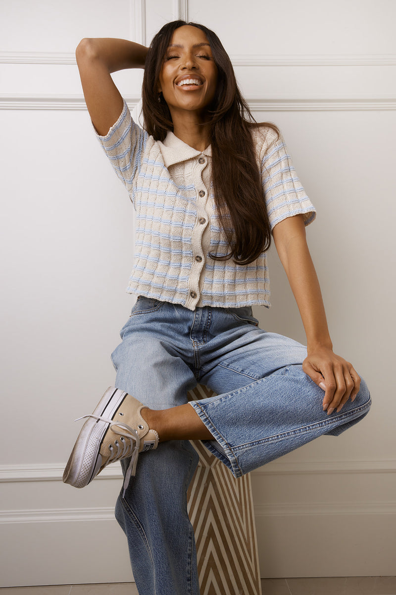 Rory Natural & Blue Striped Top