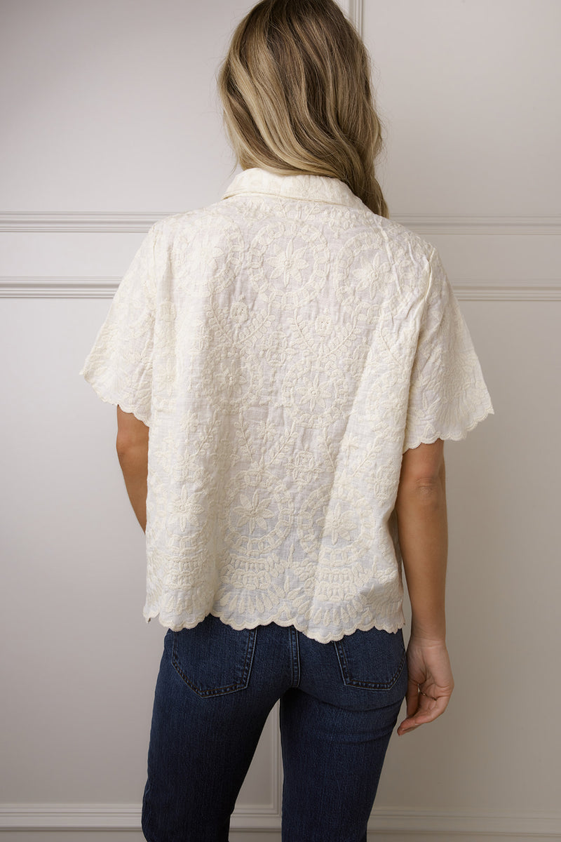 Lauren Cream Embroidered Button Up