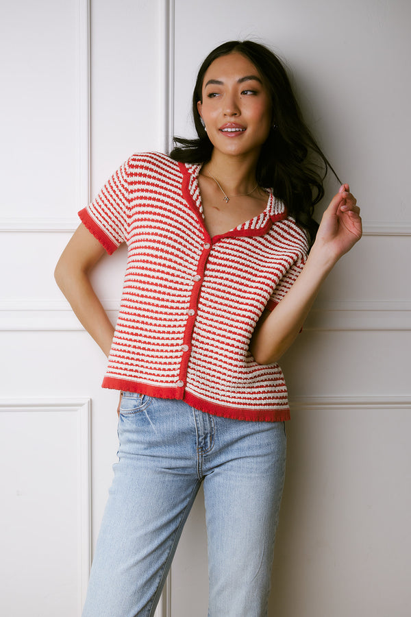Felicity Red Striped Sweater Top