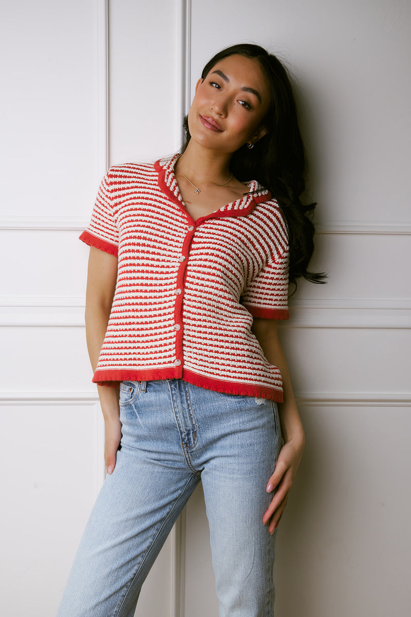 Felicity Red Striped Sweater Top