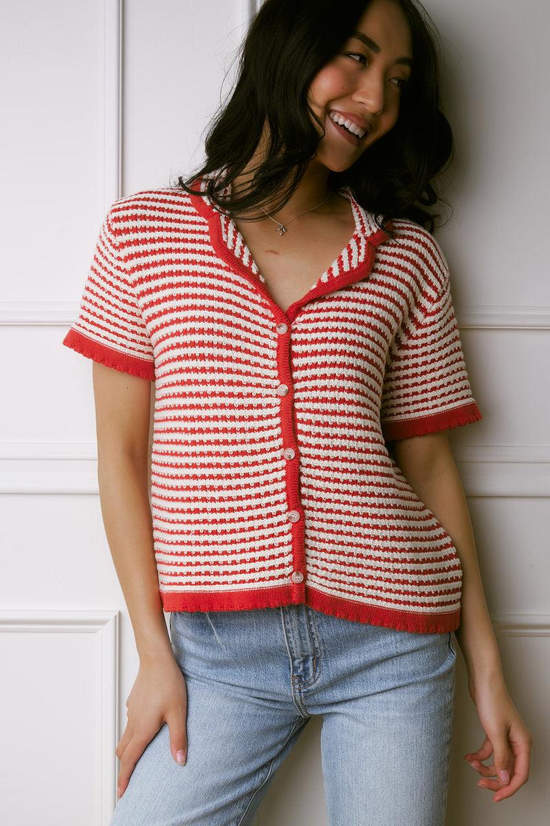 Felicity Red Striped Sweater Top