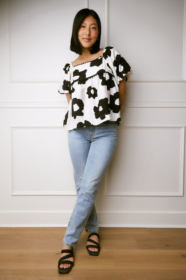 Nina Black & White Floral Top