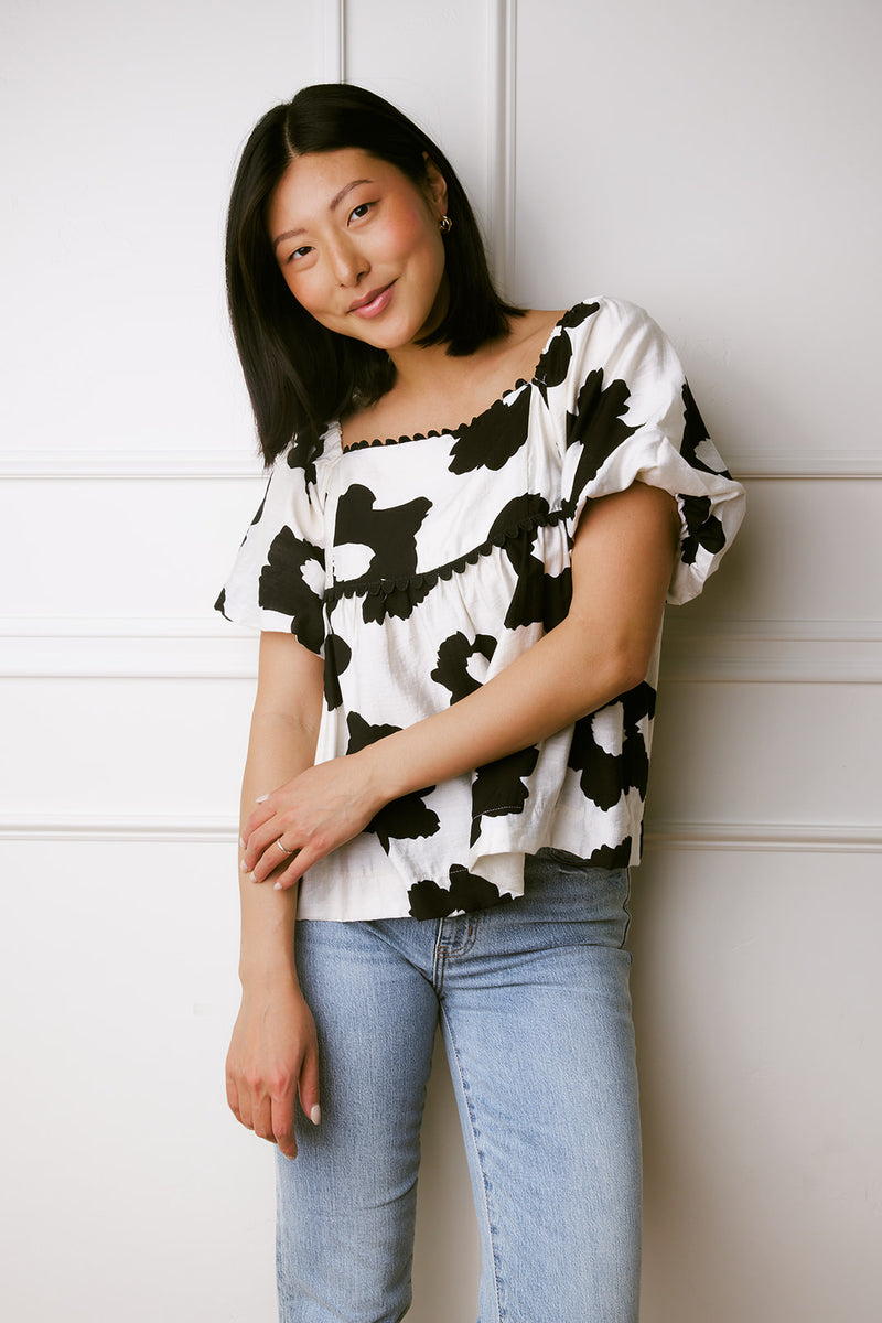 Nina Black & White Floral Top