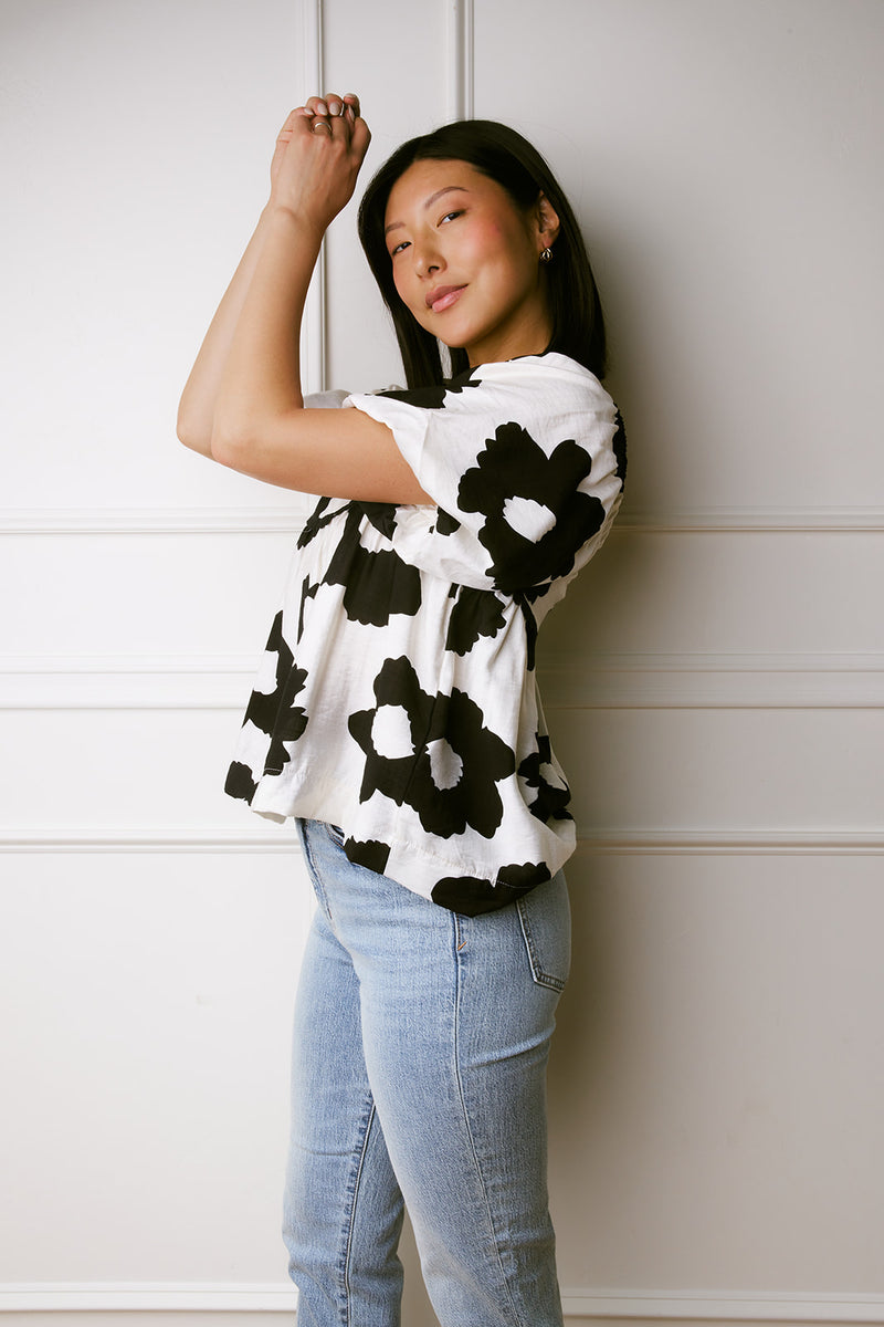 Nina Black & White Floral Top