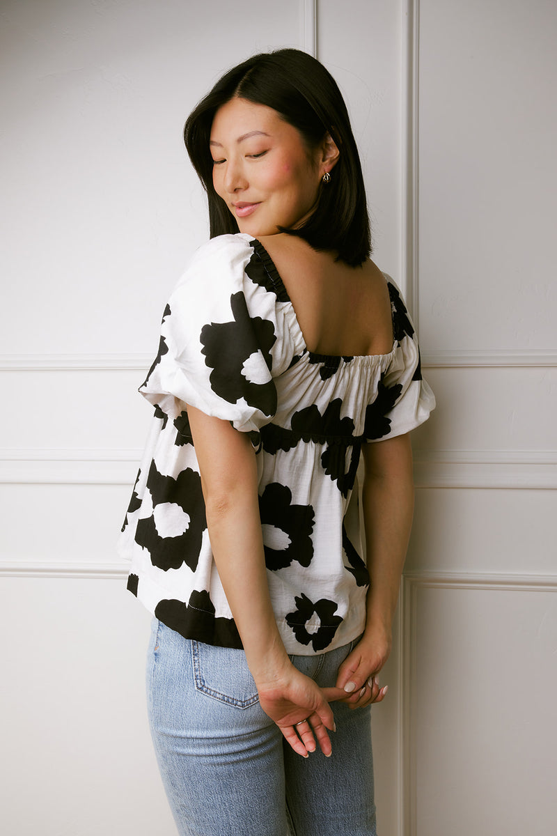 Nina Black & White Floral Top