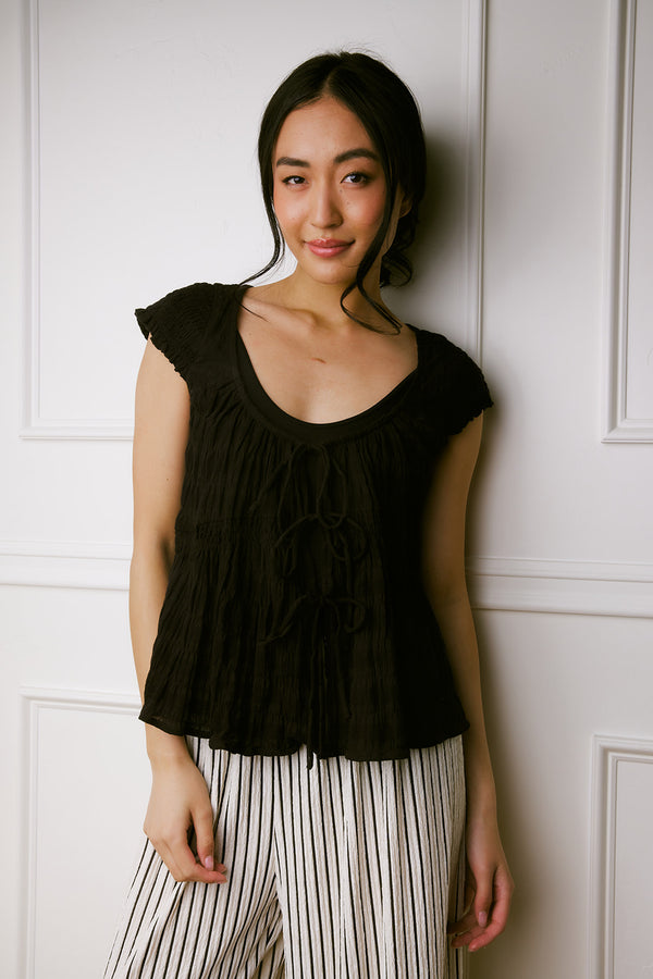 Lianna Black Flare Hem Top