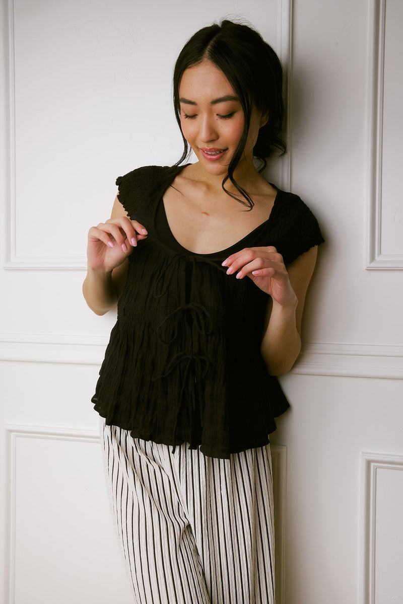 Lianna Black Flare Hem Top