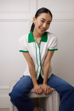 Jaylie Green & White Sweater Top